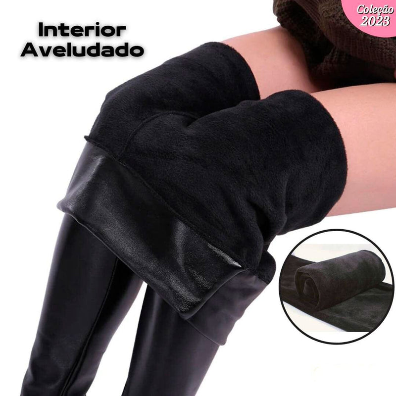 Calça de Couro Aveludada - HotLeg medc outlet 